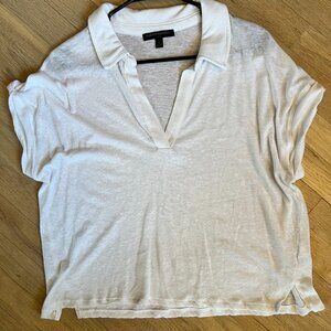 Banana Republic Linen short Sleeve V Neck White Shirt Womens L